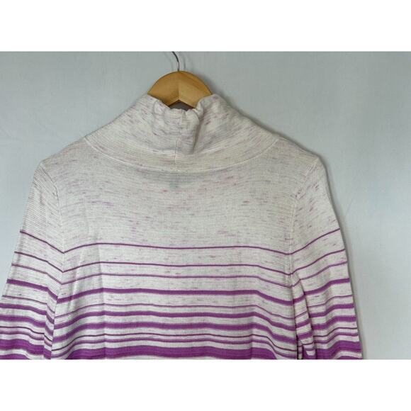 T By Talbots Cowl Neck Sweater Womens Size Small Drawstring Ombre Stripe Purple - Picture 7 of 13